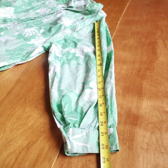 VTG Long Sleeve Cotton Shirt Dress Plus Sz 3X Green Floral Pearl Snap Pockets - Picture 11 of 12